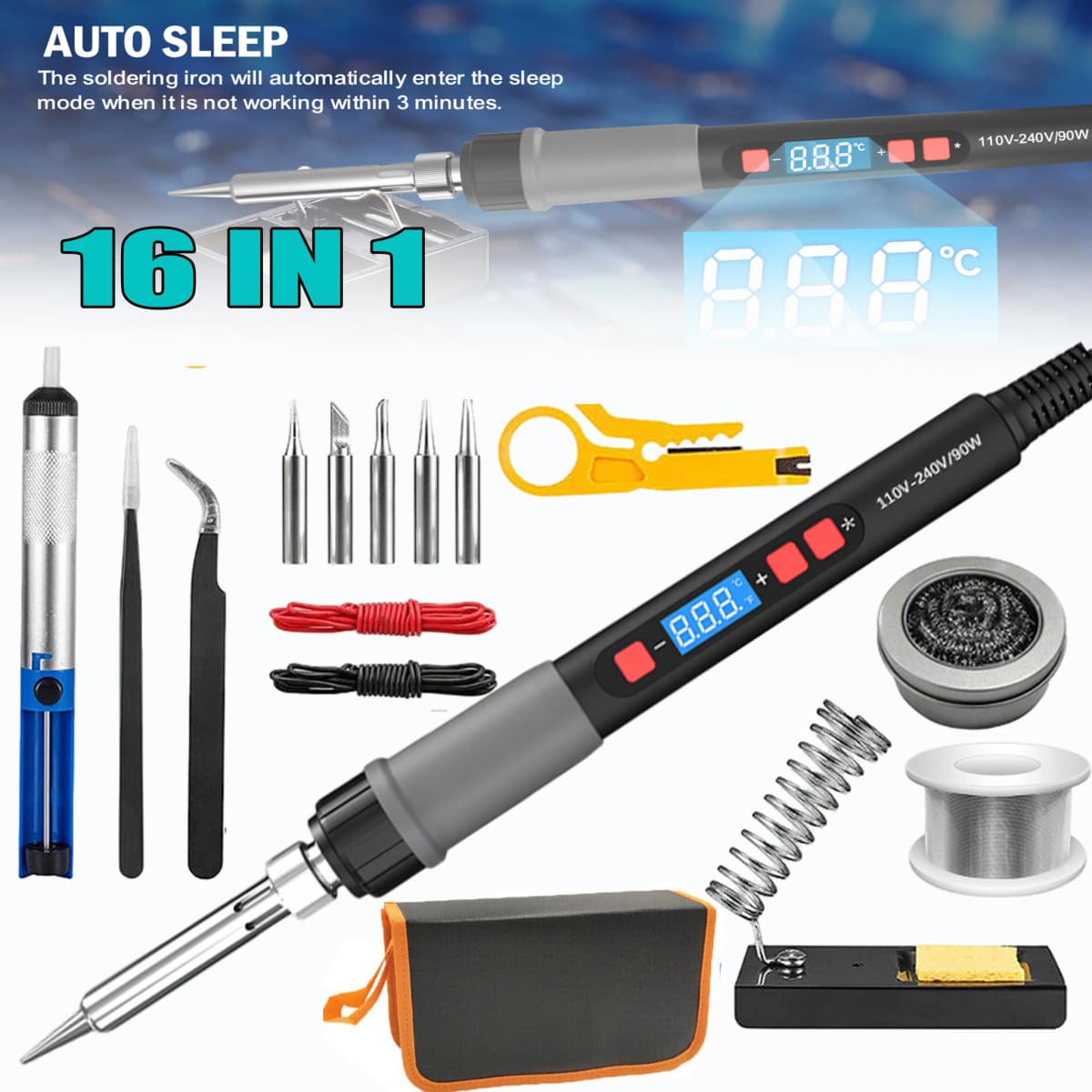 ILIBILIB 90W Soldering Iron Kit Adjustable Temperature Electric Welding Tool Solder Tips