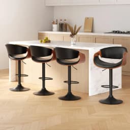 4 Pack Adjustable Gas Lift Leather Bar Stools with Armrests Modern Swivel Counter Height Chairs