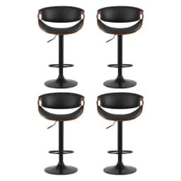 4 Pack Adjustable Gas Lift Leather Bar Stools with Armrests Modern Swivel Counter Height Chairs