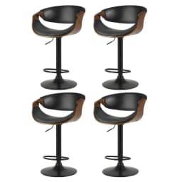4 Pack Adjustable Gas Lift Leather Bar Stools with Armrests Modern Swivel Counter Height Chairs