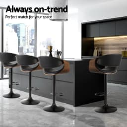 4 Pack Adjustable Gas Lift Leather Bar Stools with Armrests Modern Swivel Counter Height Chairs