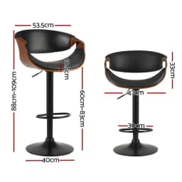 4 Pack Adjustable Gas Lift Leather Bar Stools with Armrests Modern Swivel Counter Height Chairs