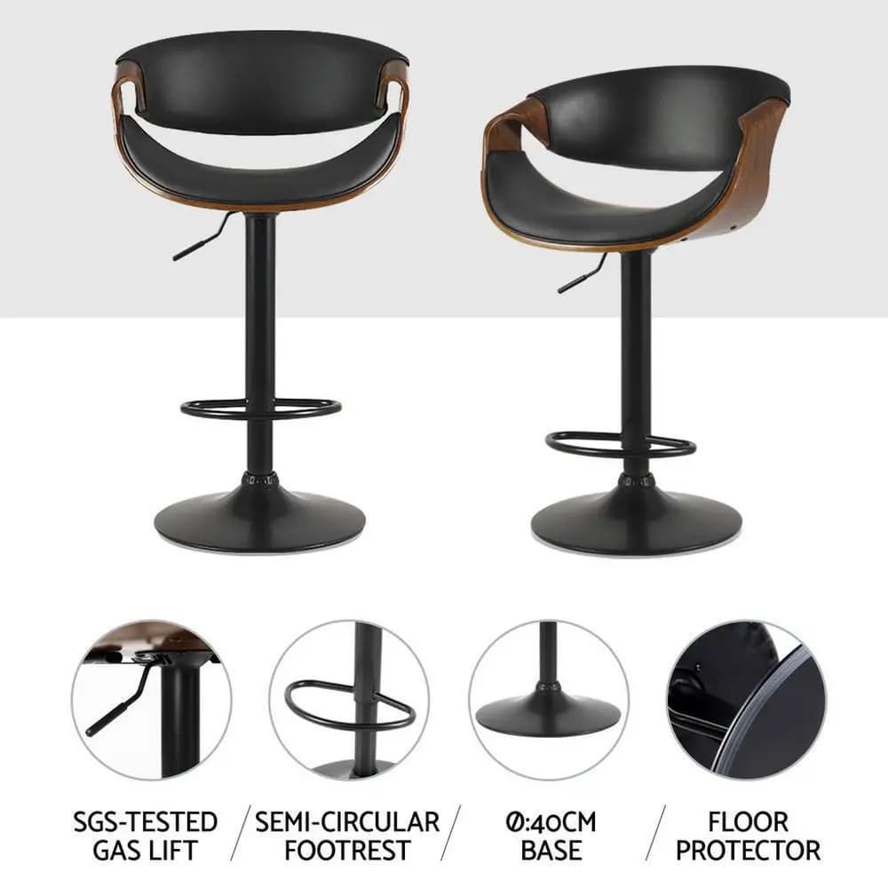 4 Pack Adjustable Gas Lift Leather Bar Stools with Armrests Modern Swivel Counter Height Chairs