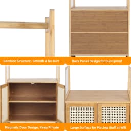 Clothes Stand with Cabinet Free-standing Bamboo Open Garment Rack with Storage Shelves Hanging Clothes Rack for Living Room
