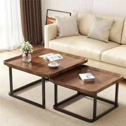 LUVODI Small Irregular Drop-Shaped Coffee Table Set Solid Wooden 2-in-1 Sofa Side End Table with Triangle Legs for Living Room