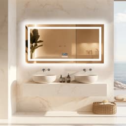 Large LED Bathroom Mirror with Bluetooth Speaker, Anti-Fog, 3 Color Temperature, Dimmable, Illuminated Vanity Mirror, Rectangle