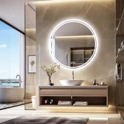 80cm Round LED Bathroom Mirror with Anti-Fog, Dimmable Backlit, Touch Control, Wall Mounted