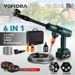 YOFIDRA 200Bar Brushless Electric High Pressure Washer 6-in-1 Car Washing Garden Water Gun For Makita 21V Battery Pin Spray Gun