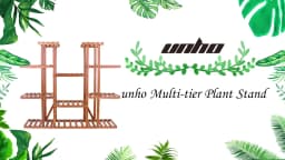 UNHO Multi-Tier Plant Stand, 46in Height Wood Flower Rack Holder 16 Potted Display Storage Shelves Indoor Outdoor for Patio Gard