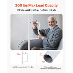 SucceBuy Floor-to-Ceiling Transfer Pole Tension Mounted Bathroom Grab Bar with Anti-Slip Curve Handle 300 Lbs Capacity White