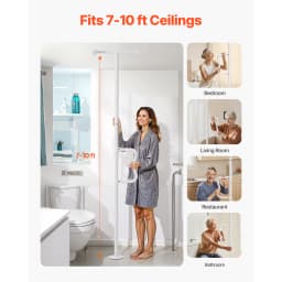 SucceBuy Floor-to-Ceiling Transfer Pole Tension Mounted Bathroom Grab Bar with Anti-Slip Curve Handle 300 Lbs Capacity White