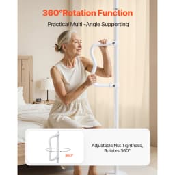 SucceBuy Floor-to-Ceiling Transfer Pole Tension Mounted Bathroom Grab Bar with Anti-Slip Curve Handle 300 Lbs Capacity White