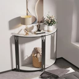 LUVODI Half Moon Console Table with Storage Sintered Stone Tabletop Semi-Circle Entrance Hall Table for Home Decor
