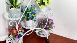 6 Tiered Metal Flower Pot Display Stand Indoor Outdoor Tall Plant Rack with Rolling Wheels
