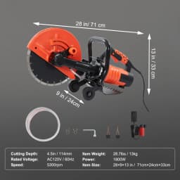 SucceBuy Electric Concrete Saw 9 in 1800 W 15A Motor Circular Saw Cutter with 3.5 in Cutting Depth Wet/Dry Disk Cutter for Stone