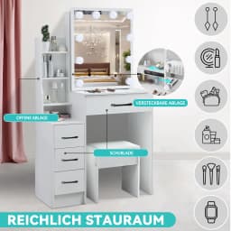 Makeup Vanity Dressing Table with Sliding Mirror 10 LED Lights Desk & Stool Set
