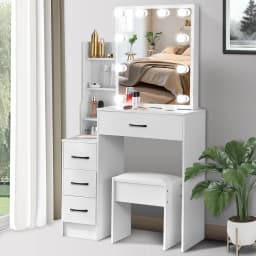 Makeup Vanity Dressing Table with Sliding Mirror 10 LED Lights Desk & Stool Set