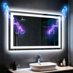 LUVODI Bluetooth Mirror Full Length with LED Rectangle Tempered Glass Wall Lighted Bathroom Mirror with Double Speakers