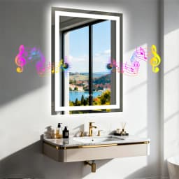 LUVODI Bluetooth Mirror Full Length with LED Rectangle Tempered Glass Wall Lighted Bathroom Mirror with Double Speakers