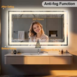 LUVODI Bluetooth Mirror Full Length with LED Rectangle Tempered Glass Wall Lighted Bathroom Mirror with Double Speakers