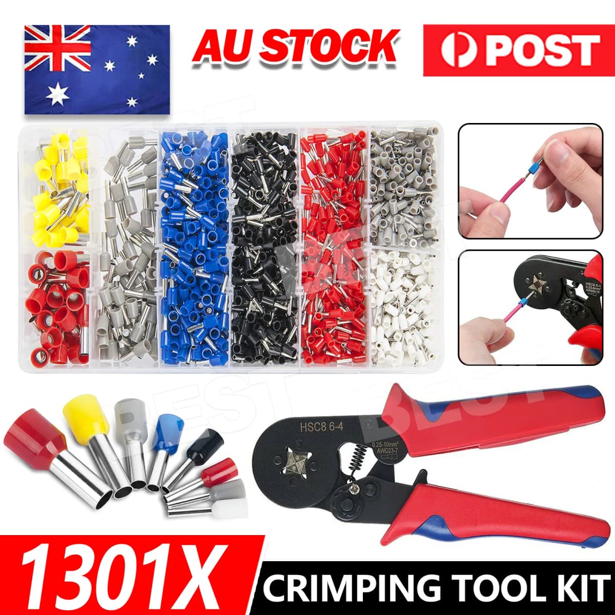 1301 Ferrule Bootlace Crimper Crimping kit 0.25-10mm² Wire Cord End Ratchet Tool