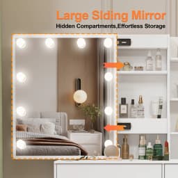 With Smart LED Sliding Mirror 4 Drawers Vanity Table Makeup Dressing Table Set