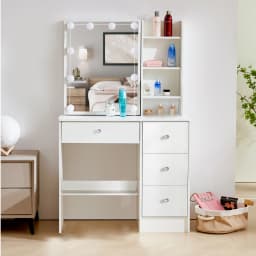 With Smart LED Sliding Mirror 4 Drawers Vanity Table Makeup Dressing Table Set