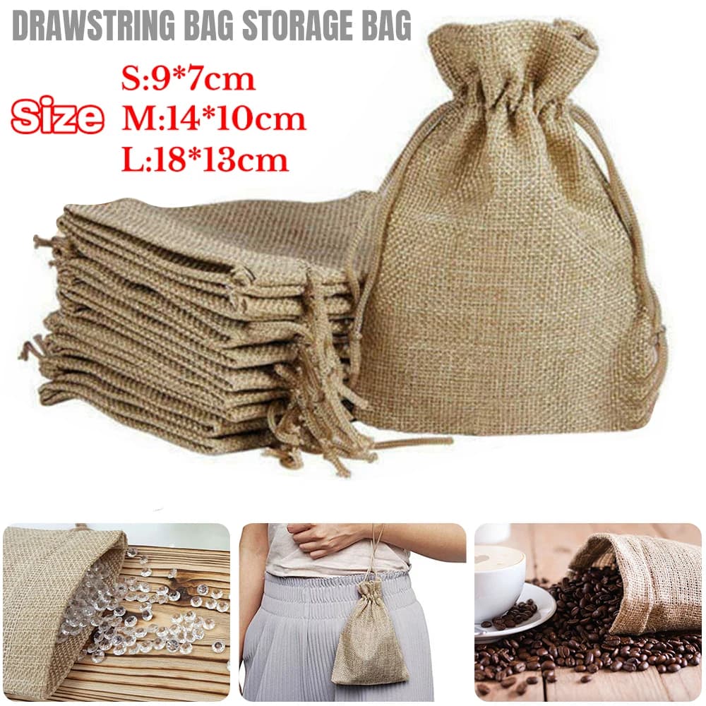 50PCS Drawstring Storage Bags Bulk Linen Calico Bags snack Tote Gift Bags AU