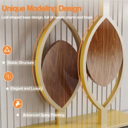 Marble Console Table for Entrance Hallway Wood Leaf Shape with Stable Gold Legs