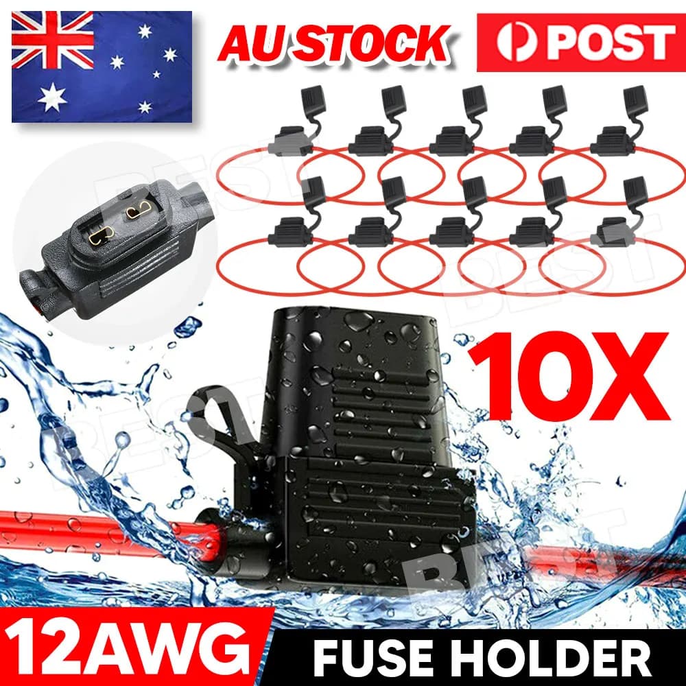 10 Pcs 12V 30A Standard Blade Inline Fuse Holder with Waterproof Dustproof Cover
