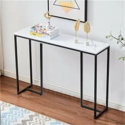 LUVODI Modern Long Console Table with White Marble Top And Black Metal Legs Sofa Behind Table for Entryway Foyer Decor