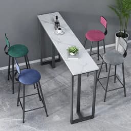 LUVODI Modern Long Console Table with White Marble Top And Black Metal Legs Sofa Behind Table for Entryway Foyer Decor