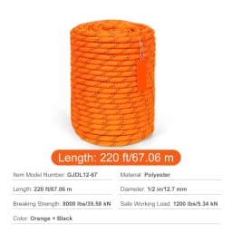 SucceBuy 220 ft Dual-Weave Polyester Rope 48-Strand Outdoor Accessories Emergency Cord for Camping Swinging Rappelling Rescue