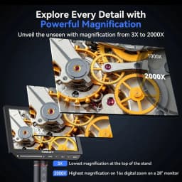 TOMLOV 4K Digital Microscope Autofocus Camera Lens TM4K-AF Flex Arm HDMI Microscopio 2000X 8" Display For Electronics Soldering