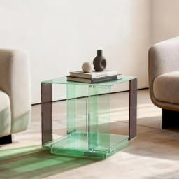 2-Tier Green-tinted Acrylic Record Player Table Bedside End Table Nightstand Open Shelf for Bedrooms Living Room