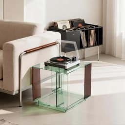 2-Tier Green-tinted Acrylic Record Player Table Bedside End Table Nightstand Open Shelf for Bedrooms Living Room