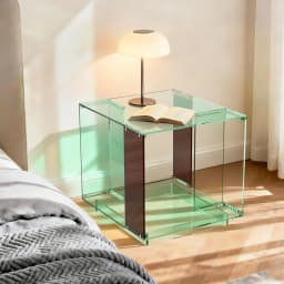 2-Tier Green-tinted Acrylic Record Player Table Bedside End Table Nightstand Open Shelf for Bedrooms Living Room