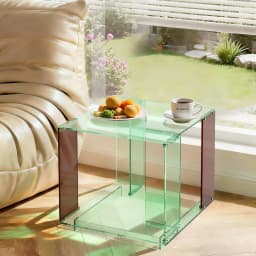 2-Tier Green-tinted Acrylic Record Player Table Bedside End Table Nightstand Open Shelf for Bedrooms Living Room