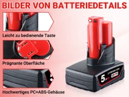 VANON 1/2/4Pack M12 5.0Ah 12V Replace for Milwaukee MWL1803 48-11-2401 48-11-2402 48-11-2420 Cordless Power Tools Battery pin