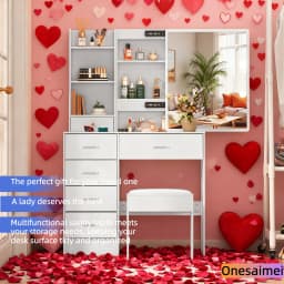 (Valentine's Day Gift) New Home Vanity Table with Makeup Mirror Features 3 Colour Modes and Adjustable Brightness