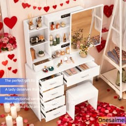 (Valentine's Day Gift) New Home Vanity Table with Makeup Mirror Features 3 Colour Modes and Adjustable Brightness