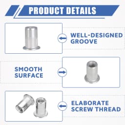 100Pcs M6 Rivet Nuts Kit Metric Aluminum Flat Head Threaded Rivet Nut Insert Nutsert Rivet Nuts Assortment Kit
