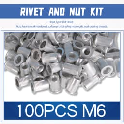 100Pcs M6 Rivet Nuts Kit Metric Aluminum Flat Head Threaded Rivet Nut Insert Nutsert Rivet Nuts Assortment Kit