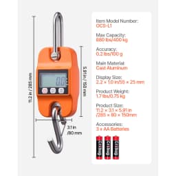 SucceBuy 880 lbs/400 kg Digital Crane Scale Handheld Hanging Scale with LCD Display 0.2 lbs Division for Farm Hunting Fishing