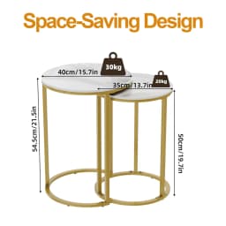 LUVODI Nesting Round Side Table Set of 2, Sintered Stone Top & Golden Metal Frame, Stacking End Tables for Living Room Bedroom