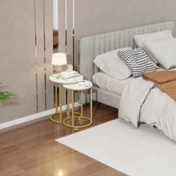 LUVODI Nesting Round Side Table Set of 2, Sintered Stone Top & Golden Metal Frame, Stacking End Tables for Living Room Bedroom