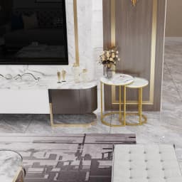 LUVODI Nesting Round Side Table Set of 2, Sintered Stone Top & Golden Metal Frame, Stacking End Tables for Living Room Bedroom