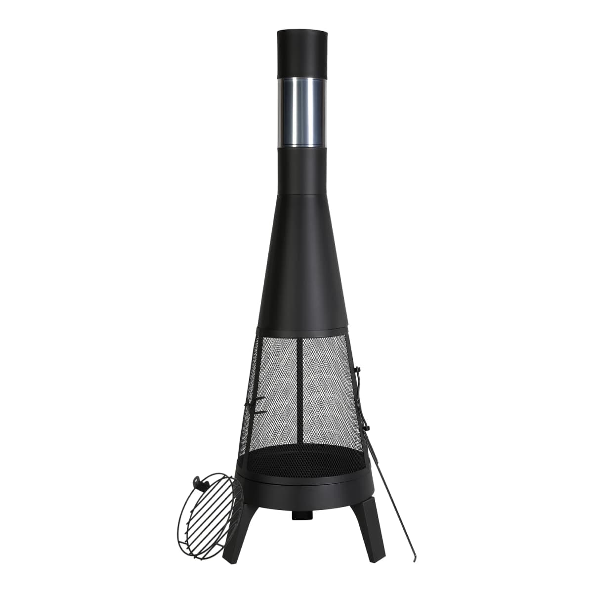 SucceBuy Chiminea 20 Inch Outdoor Wood Burning Firepit with Grill Mesh Chimney Coat & Rustproof Chiminea Lid for Patio Backyard