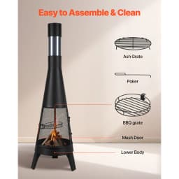 SucceBuy Chiminea 20 Inch Outdoor Wood Burning Firepit with Grill Mesh Chimney Coat & Rustproof Chiminea Lid for Patio Backyard