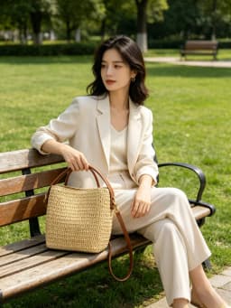 New Arrival Raffia Woven Large Capacity Bucket Bag with Leather Trim, French Lazy Vacation Style Shoulder Bag